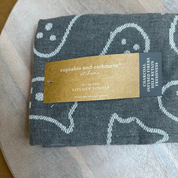 Halloween Ghosts Cupcakes & Cashmere Ghost Kitchen Towel Set White On Gray New - Picture 2 of 12
